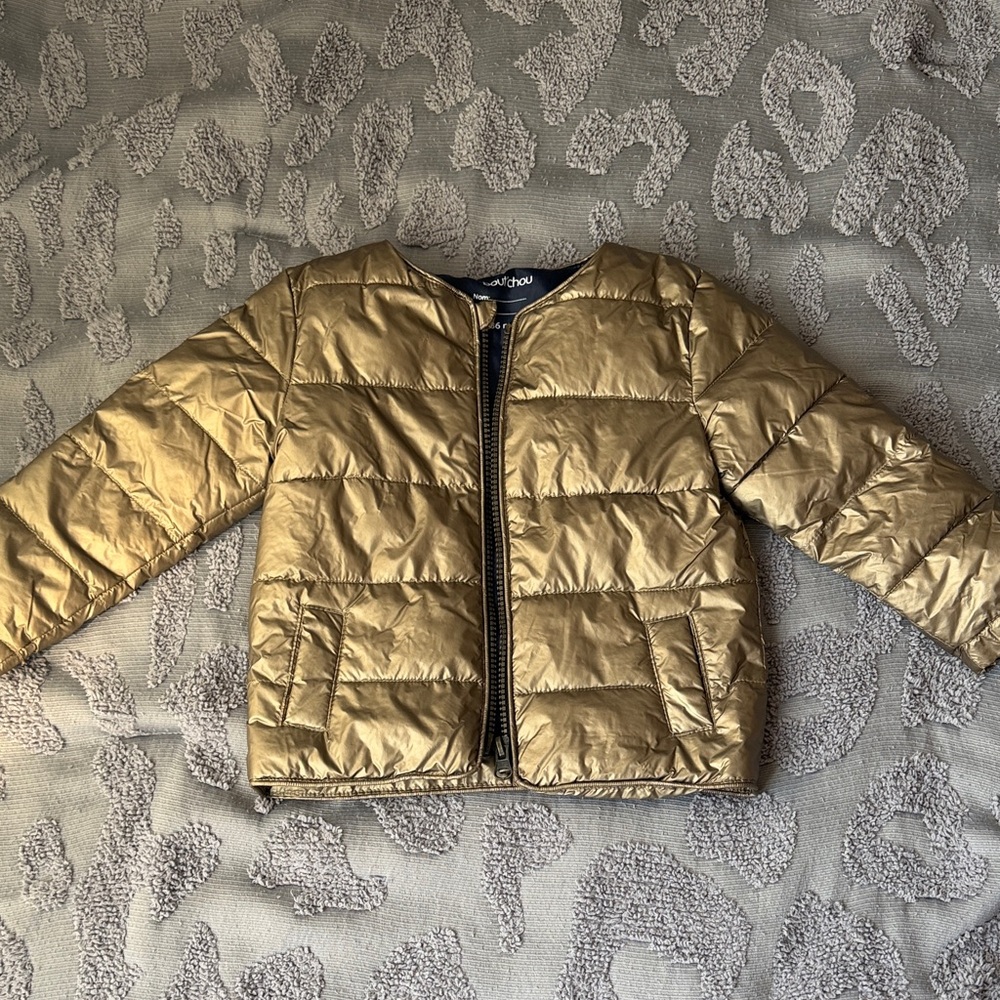 Metallic Gold Quilted Puffer Jacket for Kids - Unbranded